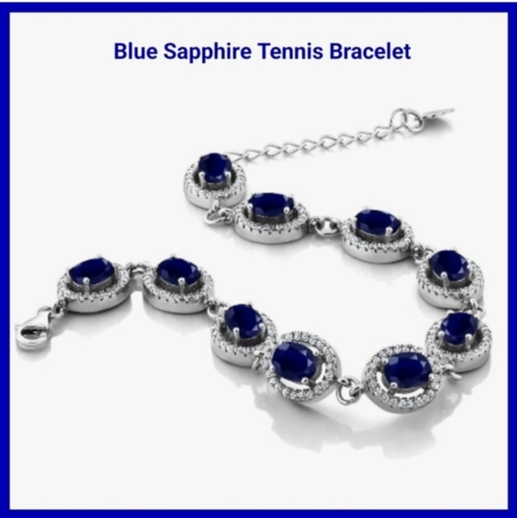 NIB Blue Sapphire Tennis Bracelet Set In Sterling Silver Gemstone King - Picture 2 of 14